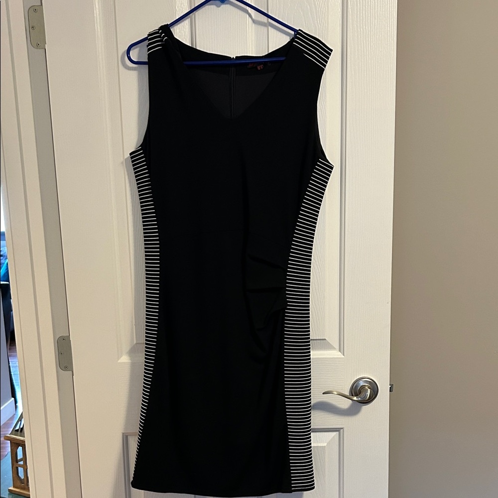 Black Sleeveless Midi Dress with Side Stripe Panels